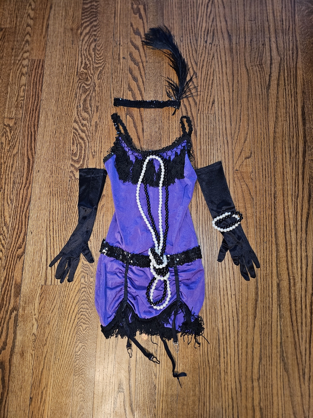 Forplay Fantasy Flapper Costume XS/S Purple Black 1920s Roaring 20s Complete Set